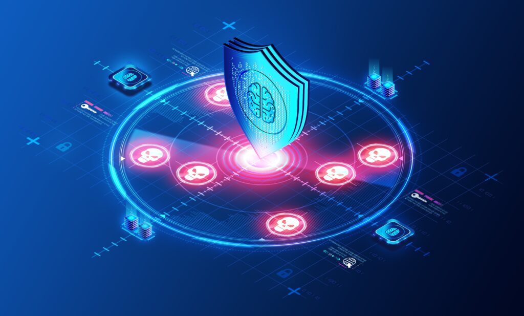 Cloud Security Posture Management Cloud Security Posture Management (CSPM) visualization: A sleek, blue-toned digital illustration featuring a central white cloud with a lock icon, surrounded by interconnected shield icons, network connections, and technology symbols representing comprehensive cybersecurity protection and network defense strategies specifically.